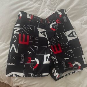 Armani Exchange Black, White & Red Graphic Swim Shorts